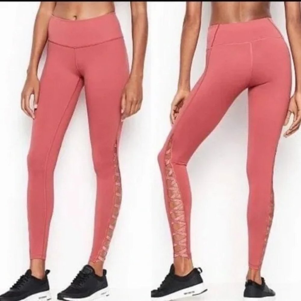 💗 VS Rose Pink Knockout Tight Lace-Up Criss-Cross Workout Leggings